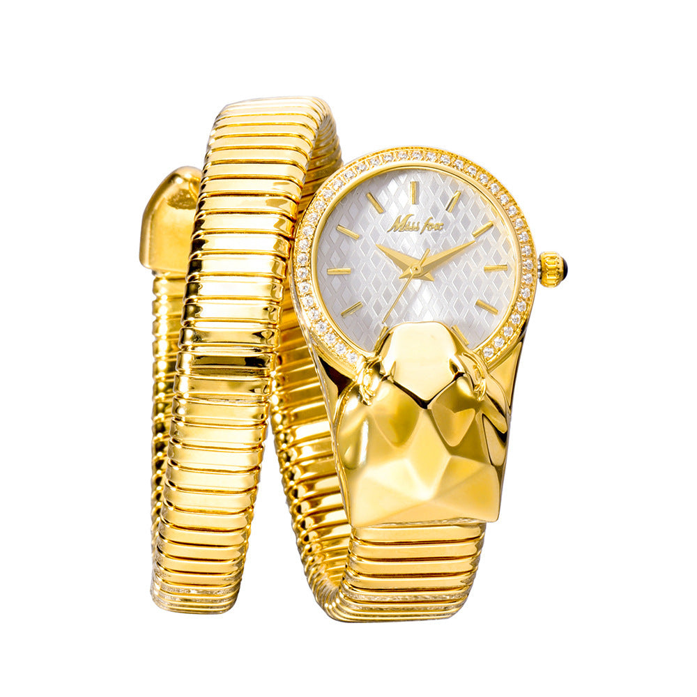 Tendencia de moda femenina: reloj de serpiente con incrustaciones de diamantes