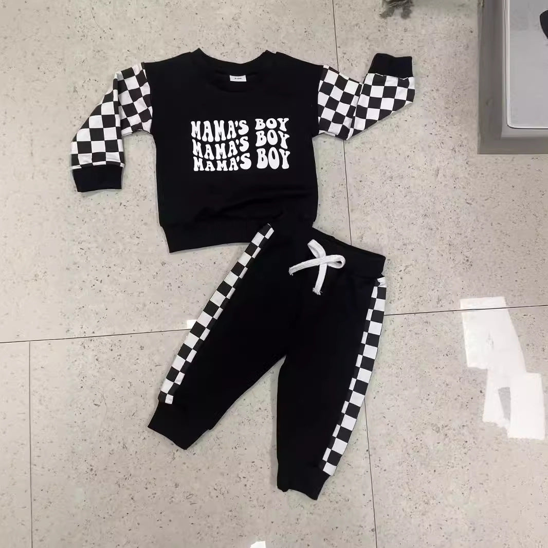 Ensemble pull à carreaux imprimé à manches longues pour enfants