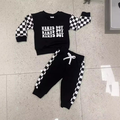 Ensemble pull à carreaux imprimé à manches longues pour enfants