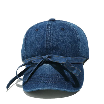Gorra de béisbol de tela vaquera lavada con lazo
