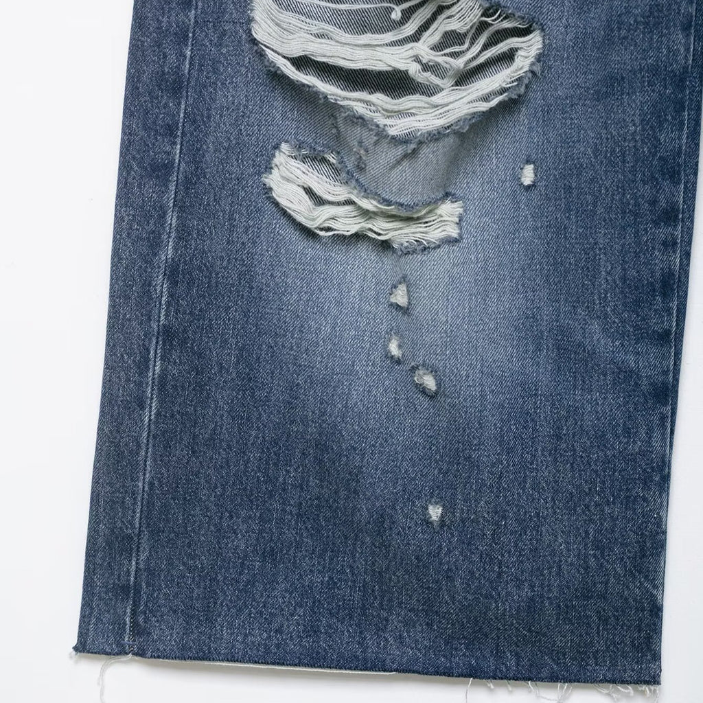 Shorts en jean décontractés taille mi-haute avec décorations déchirées