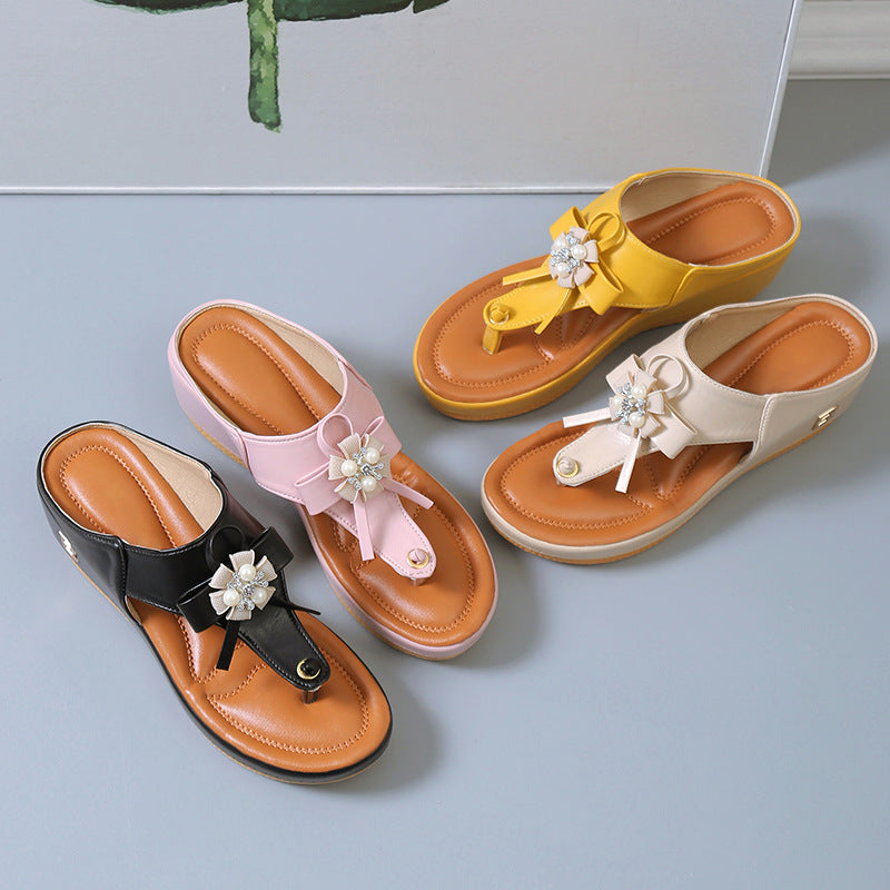 Tongs compensées à fleurs pour femmes, grandes tailles, pantoufles de plage