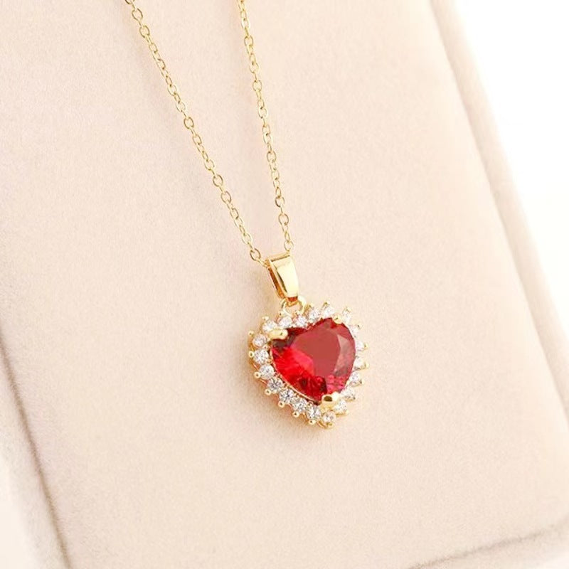 Collier Cœur Rubis Pendentif Micro-incrusté Tendance