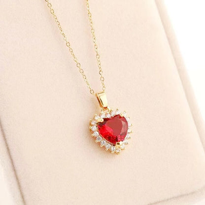 Collier Cœur Rubis Pendentif Micro-incrusté Tendance