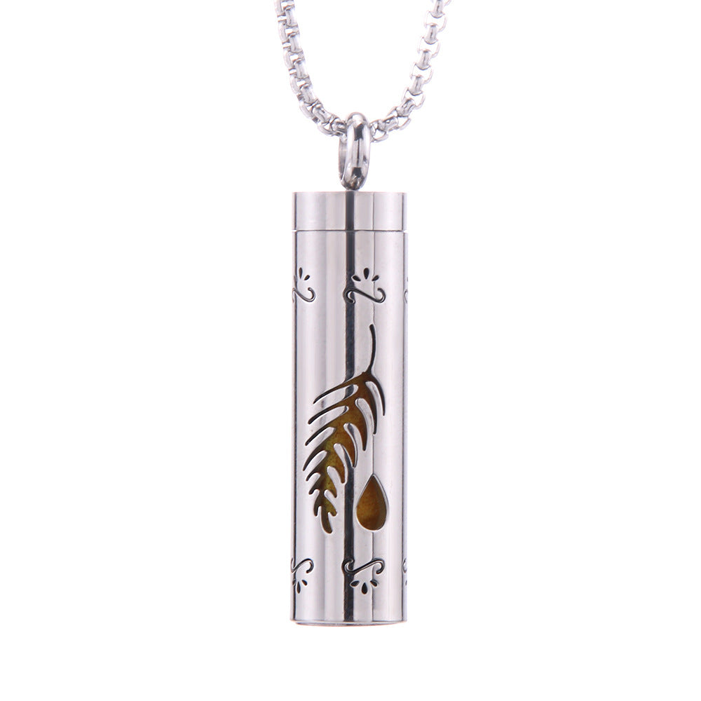 Pendentif diffuseur d'huiles essentielles cylindrique en acier inoxydable