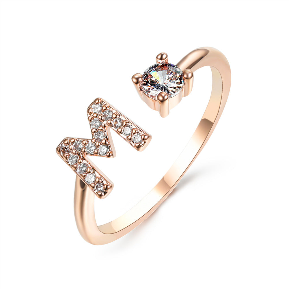 Anillo ajustable de nuevo diseño con 26 letras iniciales, joyería de moda para mujer, joyería simple y elegante