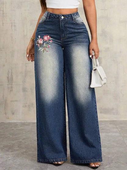 Embroidered Wide Leg Jeans by eprolo