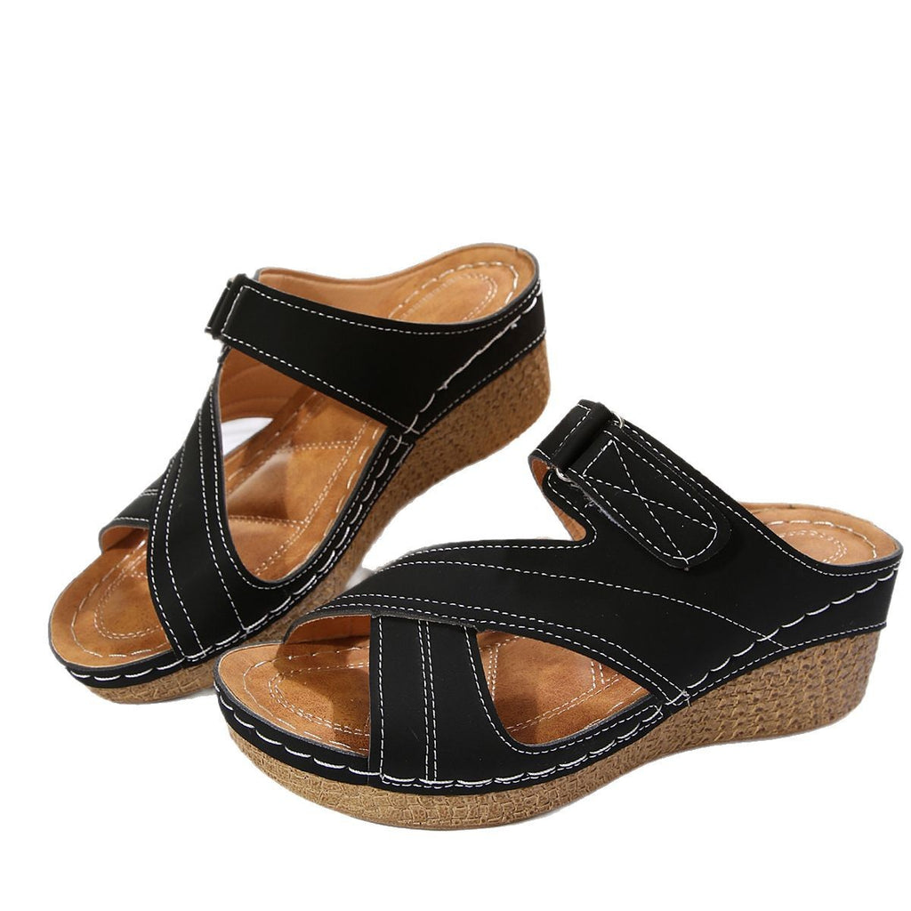 Zapatos Multicolor con Cuña Ligera y Velcro Línea Costura