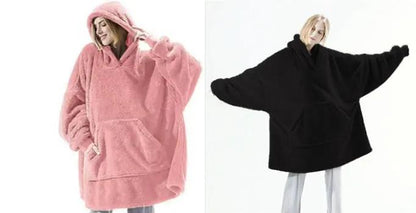 Hoodie sweatshirt AdTec, pink and black oversized double-sided fleece wearables with large front pocket (2-pack)