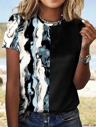 Manga corta con estampado retro abstracto para mujer de la nueva colección europea y americana