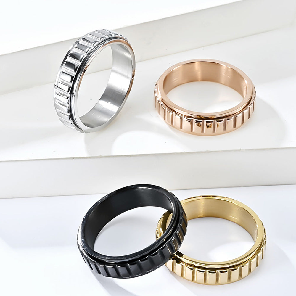 Neutral-style Rotatable Grid Titanium Steel Ring