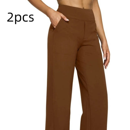 Pantalon droit taille haute en maille à poches