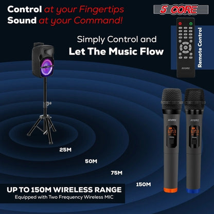 5Core 8 Inch PA Portable Bluetooth Party Speaker Karaoke Boombox + 2