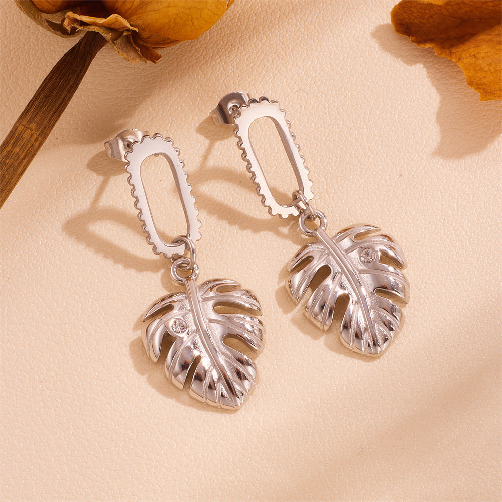 Boucles d'oreilles torsadées en acier inoxydable avec feuilles à pampilles européennes et américaines, ne décolorent pas