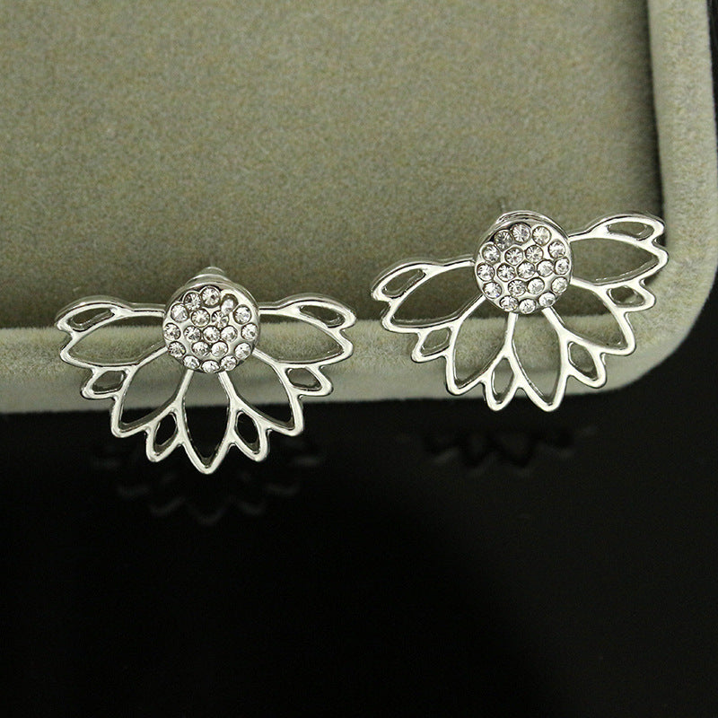 Pendientes de Diamantes Completos con Forma de Loto Hueco Creativo