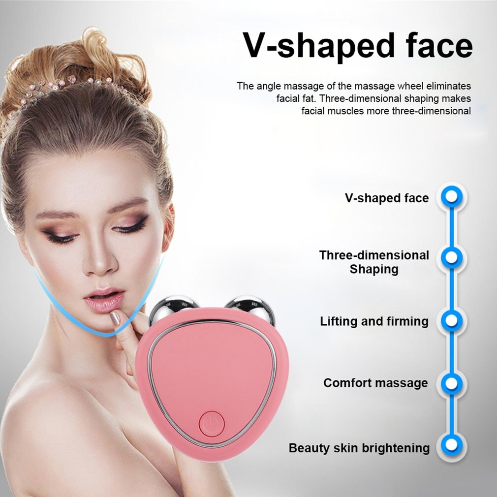 Instrumento portátil de belleza facial de microcorriente para levantar, adelgazar y reducir el edema con masajeador de doble rodillo