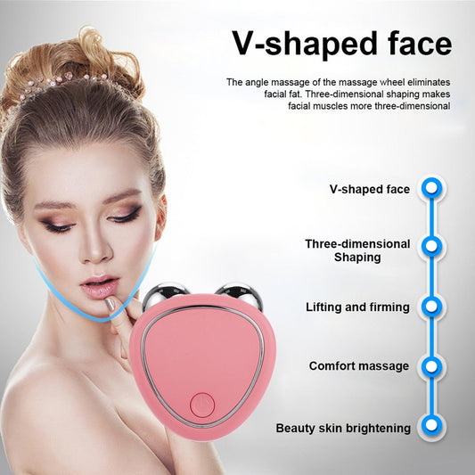 Instrumento portátil de belleza facial de microcorriente para levantar, adelgazar y reducir el edema con masajeador de doble rodillo