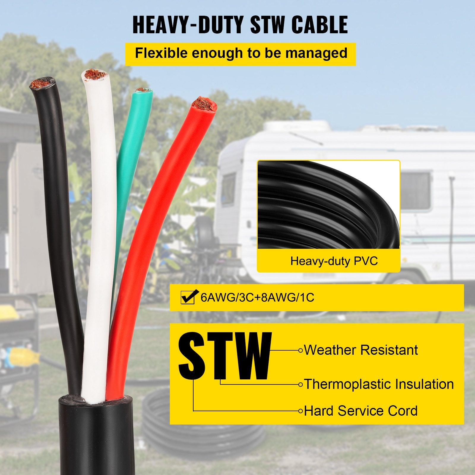 Cable de extensión de generador de 30 pies y 50 amperios, calibre 6