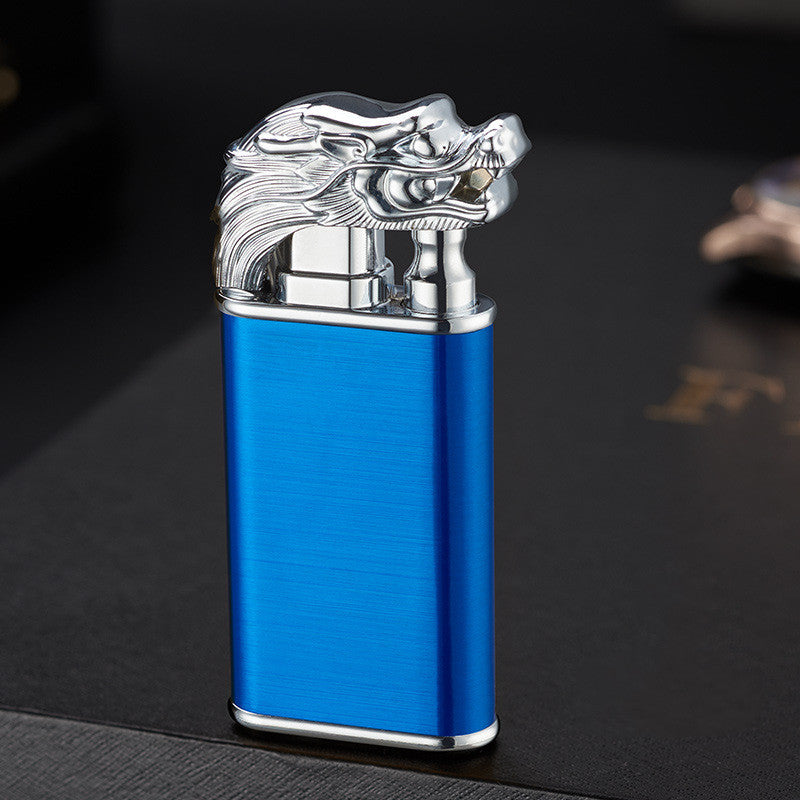 Encendedor creativo de llama azul, delfín, dragón, tigre, doble llama, metal, cortavientos, encendedor inflable.