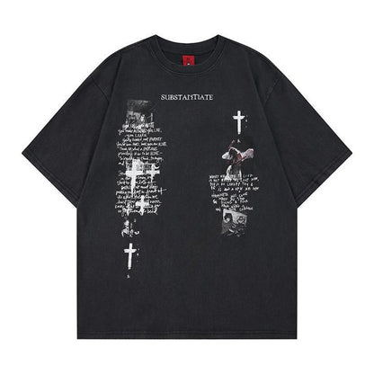 T-shirt lavé et usé à manches courtes pour homme