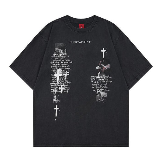 Washed and worn short sleeved T-shirt for men