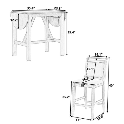 3-Piece Wood Counter Height Drop Leaf Dining Table Set