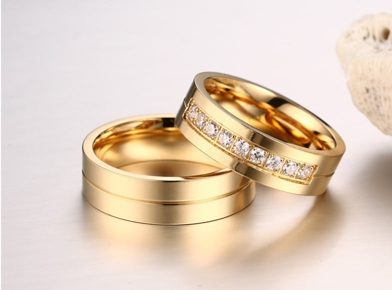 Bague de couple en acier titane simple, bague plaquée or, bijoux en diamant