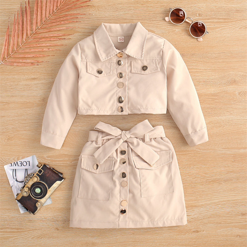 Top de chaqueta de manga larga con solapas cortas, falda de línea A con lazo, conjunto de moda transfronteriza