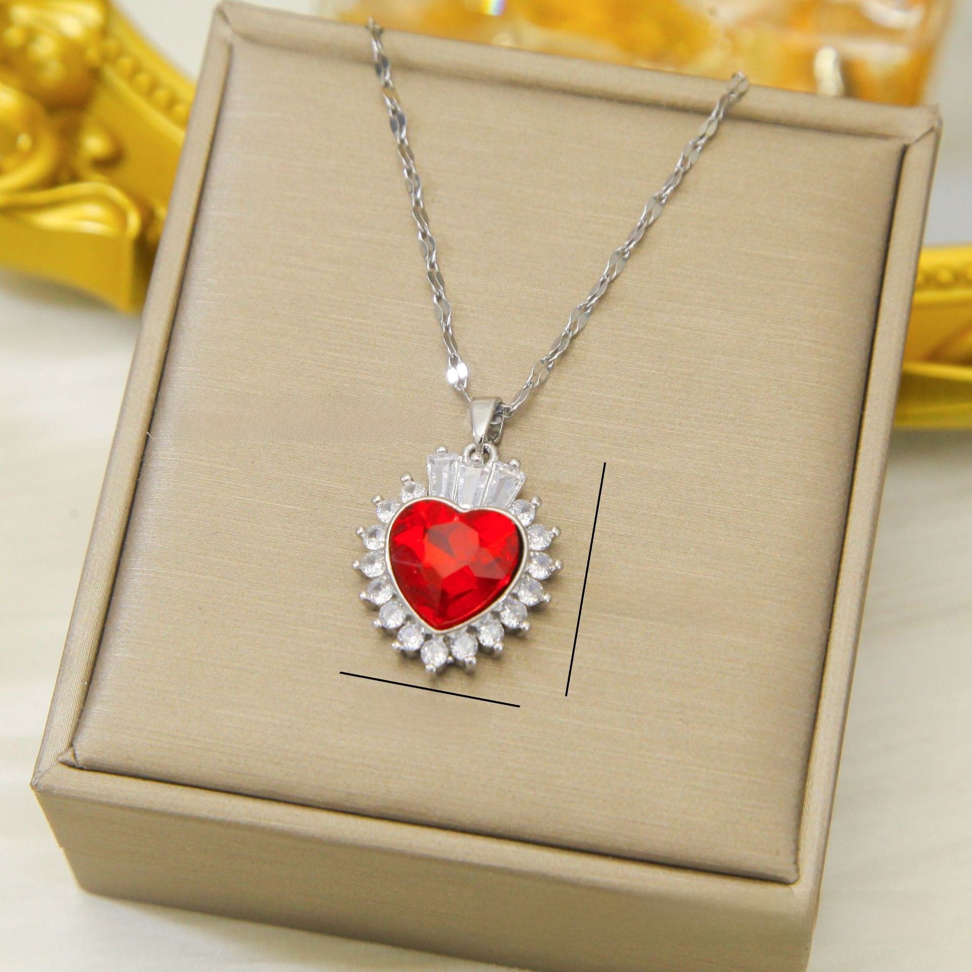 Collier Cœur Rubis Pendentif Micro-incrusté Tendance