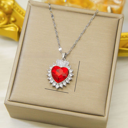 Collier Cœur Rubis Pendentif Micro-incrusté Tendance