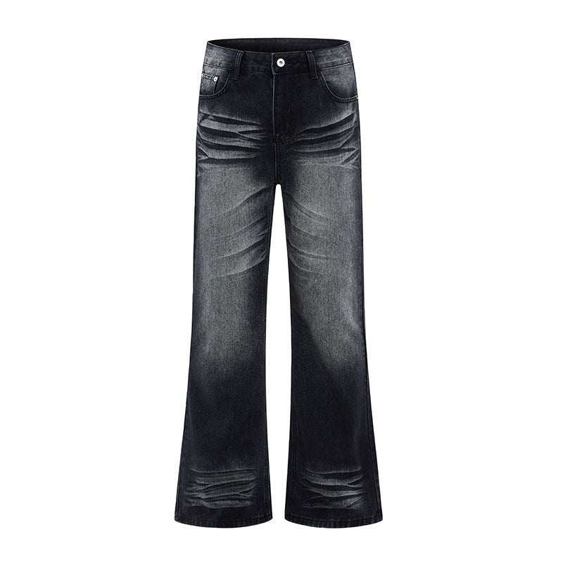 Style Wrinkle Catwhisker Flared Jeans for Men