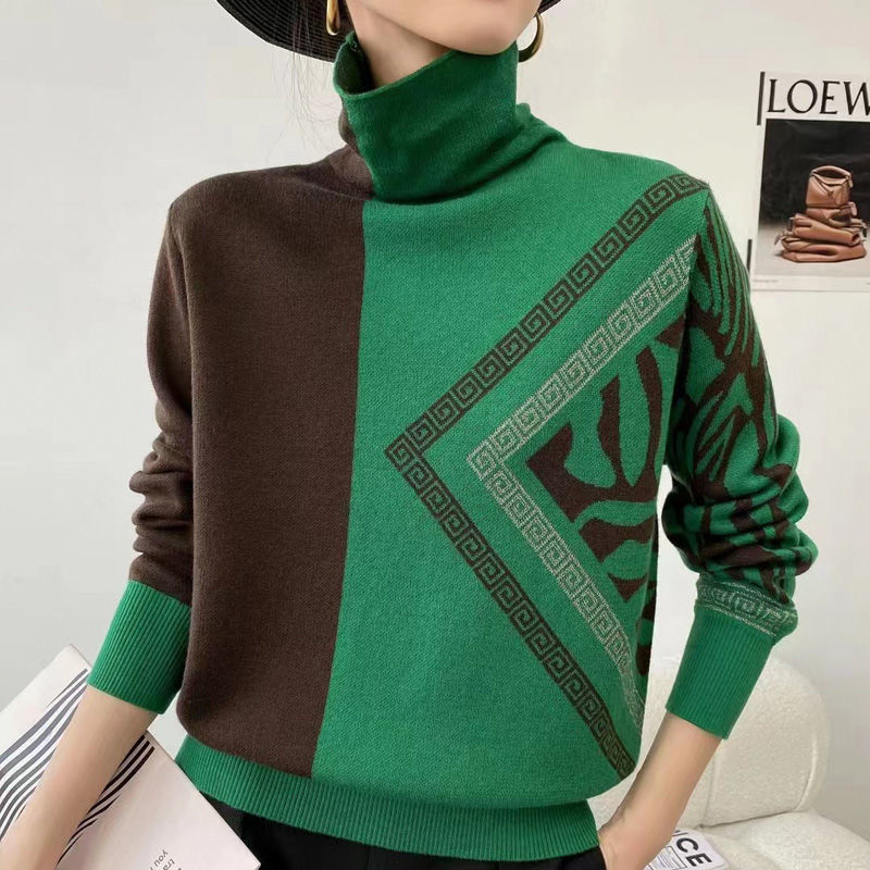 Pull col ras du cou décontracté multicolore pour femme