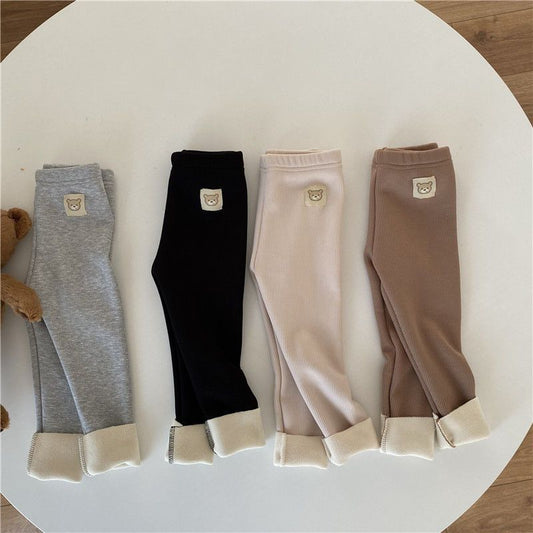 Leggings de moda de una sola capa con forro polar, combinables con todo, para niña