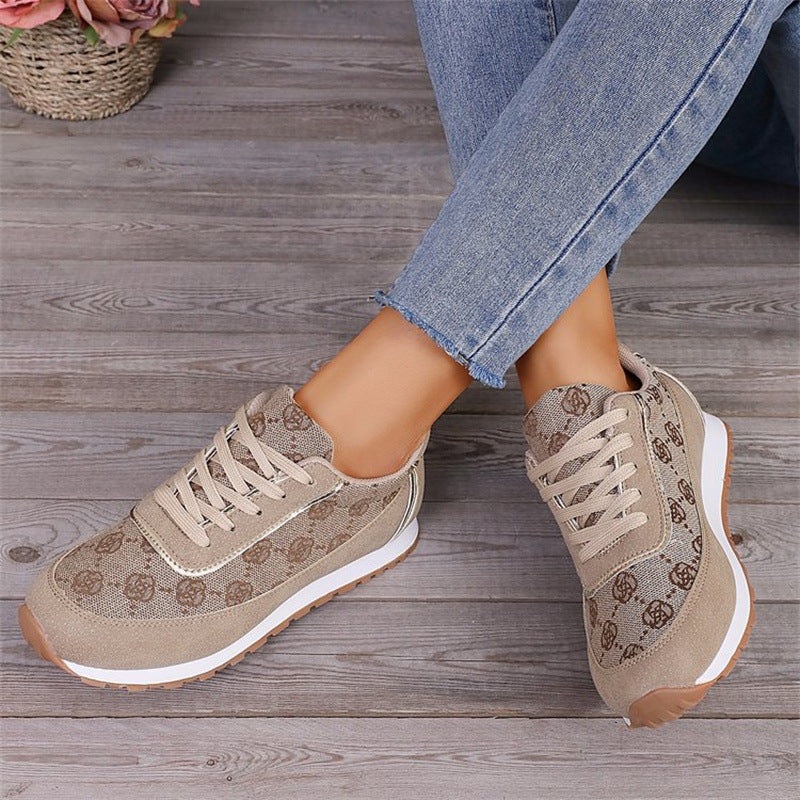 Zapatillas con Cordones Estampado Floral Moda Informal Ligeras Transpirables para Caminar Correr Deportes Planas para Mujer