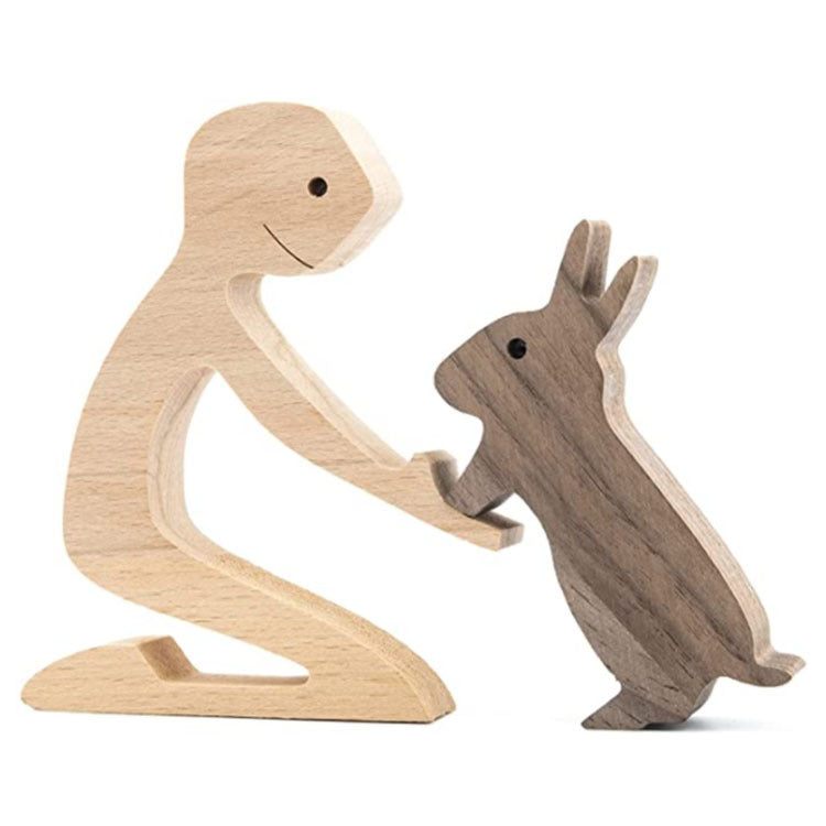 Adorno de Perro en Madera DIY Figura Escultura Decoración del Hogar Un Hombre Un Perro Escultura de Madera Regalos de Navidad Modelo Decorativo