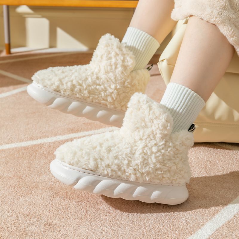 Paquete de invierno Zapatillas de algodón con tacón, impermeables, para usar en casa, interiores y exteriores, bonitas, de caña alta