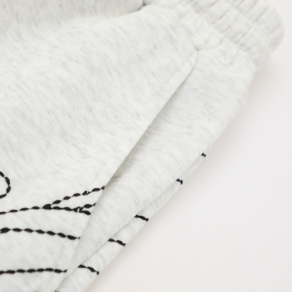 Abstract line embroidery loose shorts