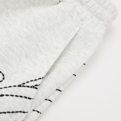 Abstract line embroidery loose shorts