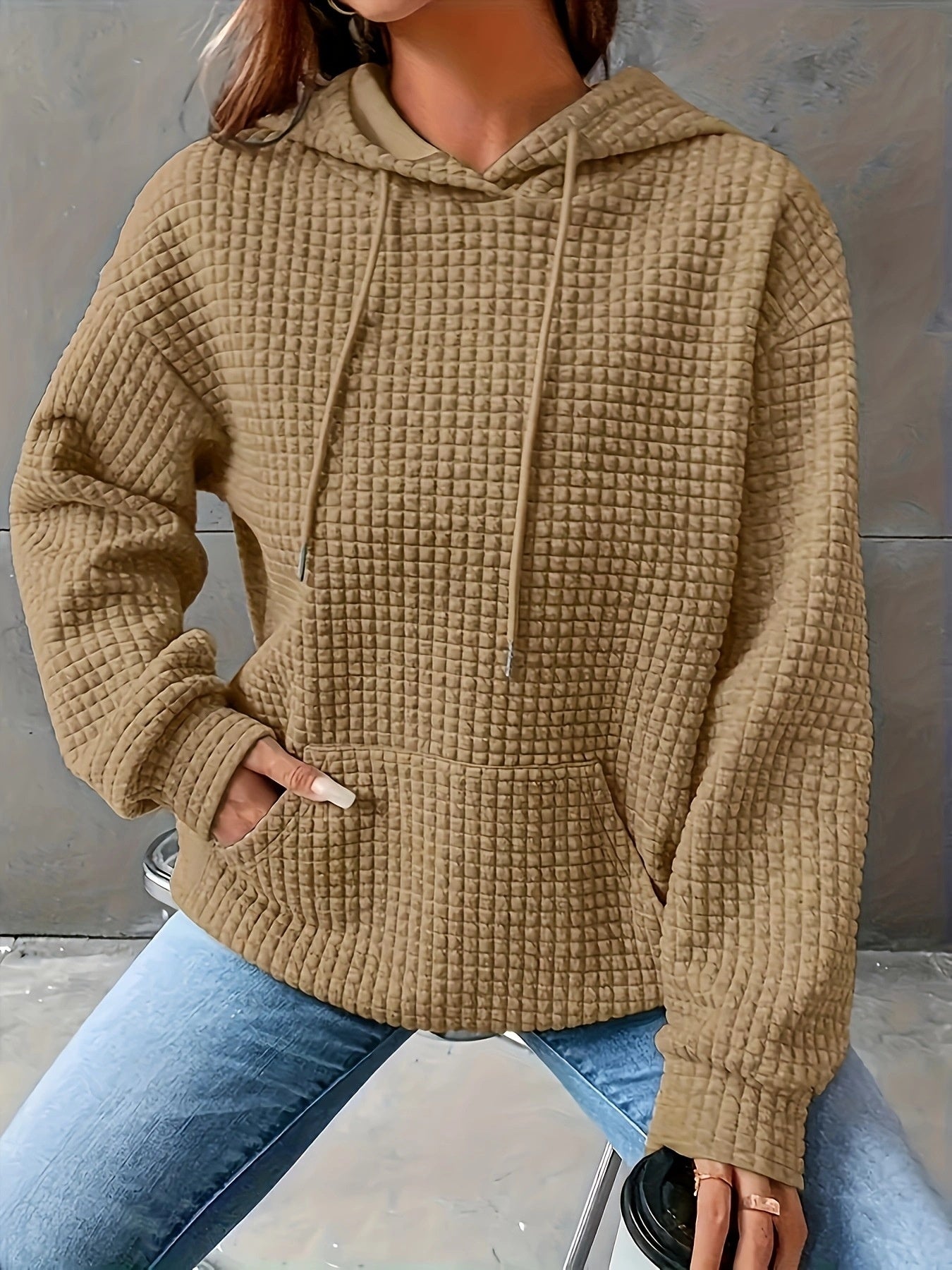 Pull ample et décontracté à manches longues de couleur unie pour femme
