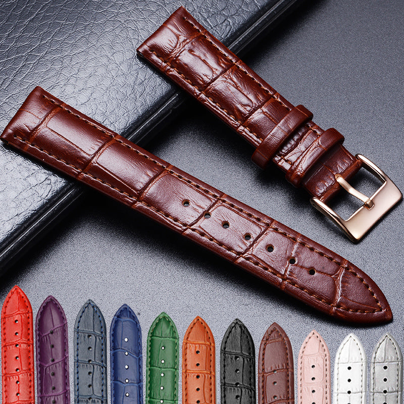 Bracelet de montre en cuir de vache et bambou avec boucle ardillon en acier inoxydable