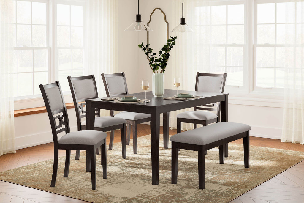 Brown Langwest Transitional 6-Piece Dining Room Table Set with Chairs and Bench-1