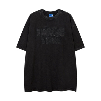 Cowboy Embroidered Letter Loose Short Sleeve