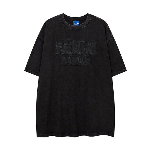 Cowboy Embroidered Letter Loose Short Sleeve