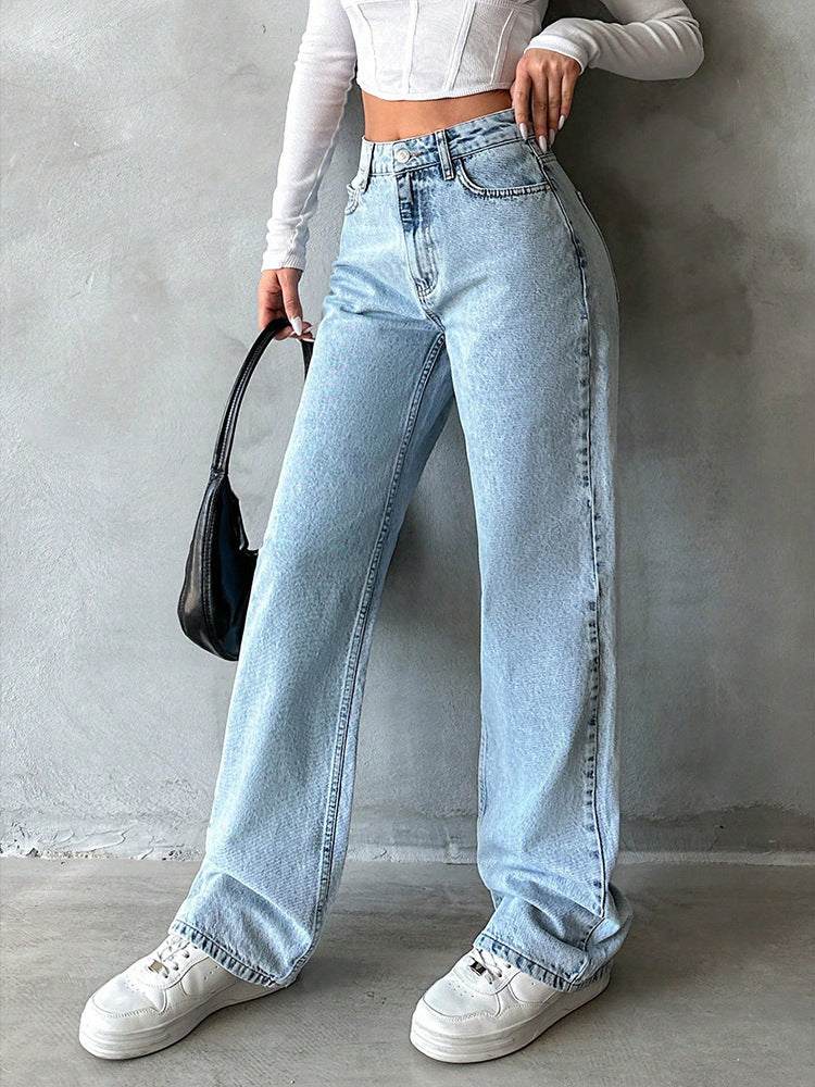 Pantalones rectos de cintura alta estilo dulce y picante