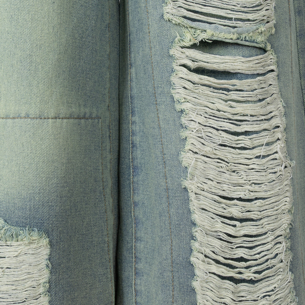 Pantalones Cropped Holgados de Mezclilla Desgastada Chic