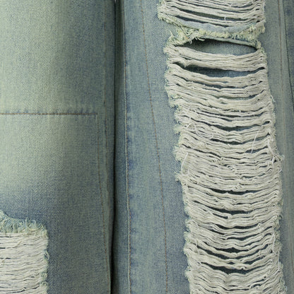 Pantacourt large en jean chic effet vieilli