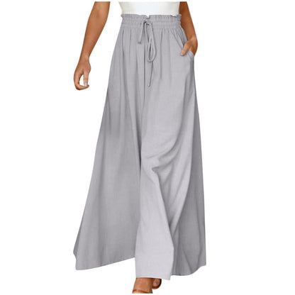 Pantalon long taille haute et large pour femme avec ceinture élastique