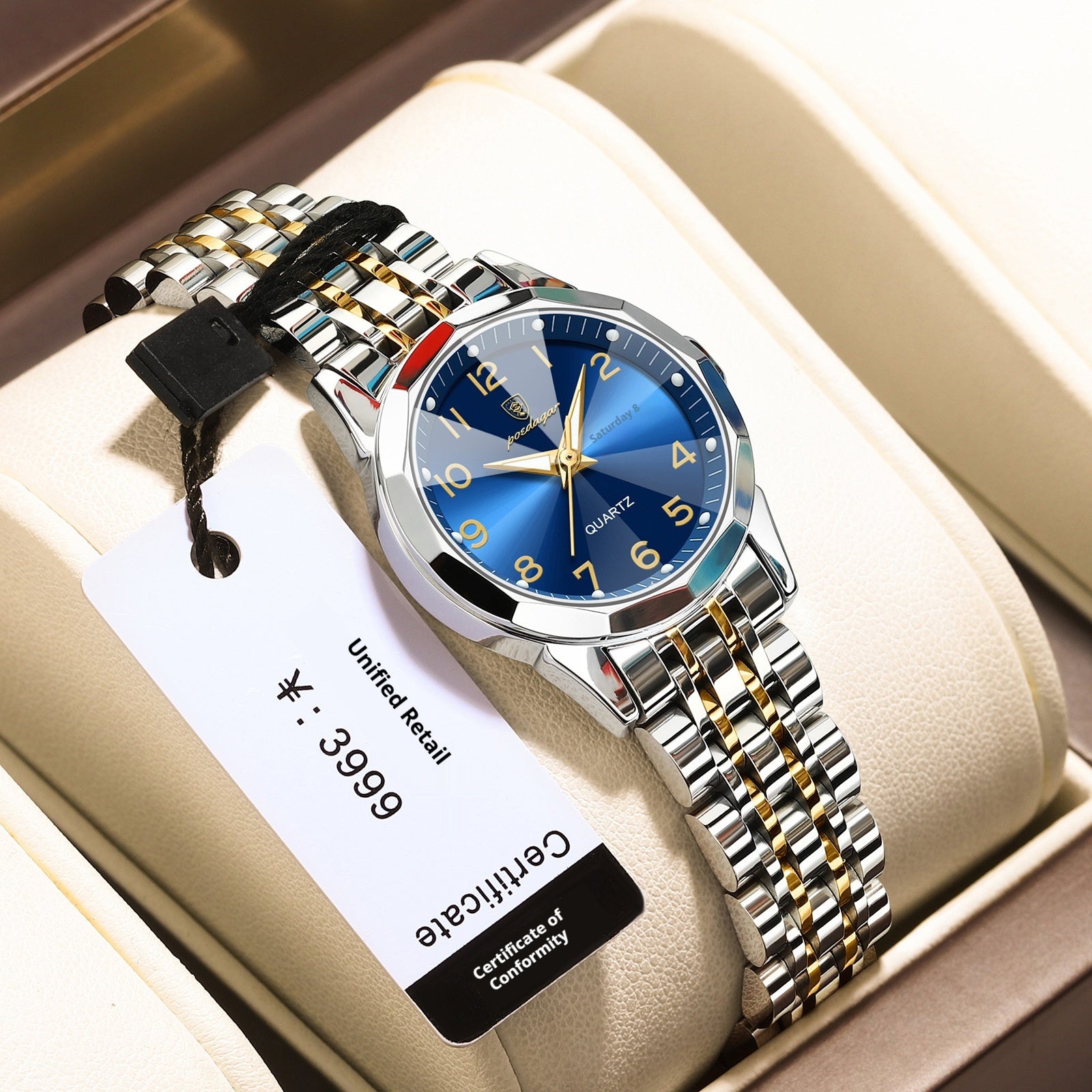 Montre étanche pour femme à double calendrier
