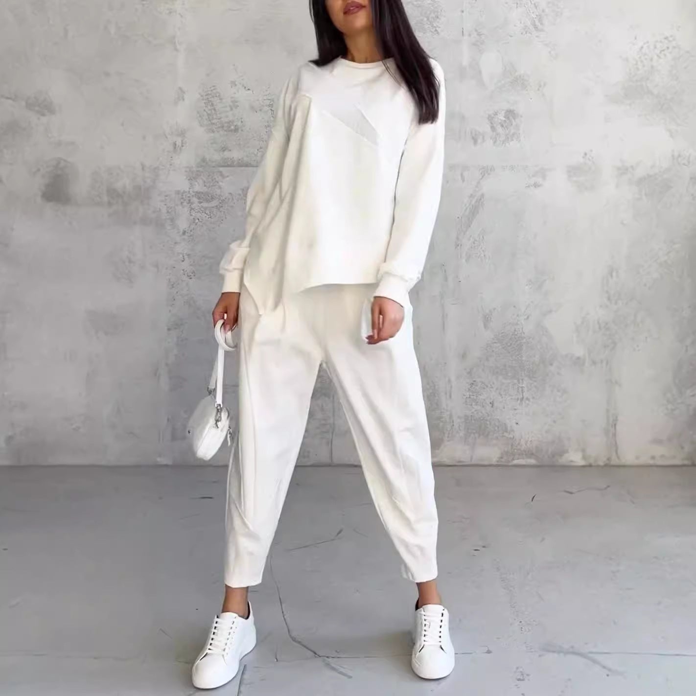 Ensemble Pull Femme Col Rond Ample Et Irrégulier À Manches Longues