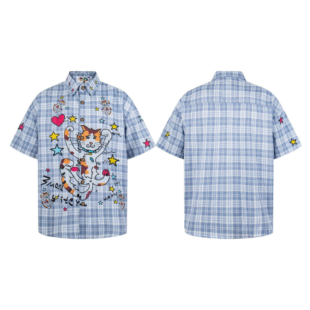 Camiseta de manga corta con estampado de gato grafitero divertido